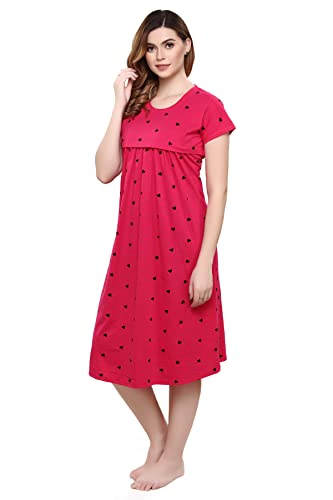 Image of TIGYWIGY Women's Cotton Printed Knee Length Maternity /Feeding /Nursing Nighty