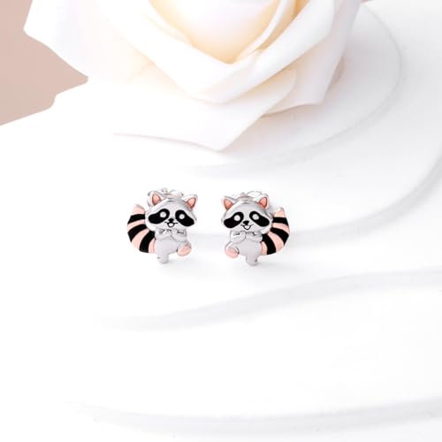 Cute Raccoon Earrings for Women - 925 Sterling Silver Raccoon Earrings Studs Cute Animal Stud Earrings Hypoallergenic Jewelry Gift for Women2