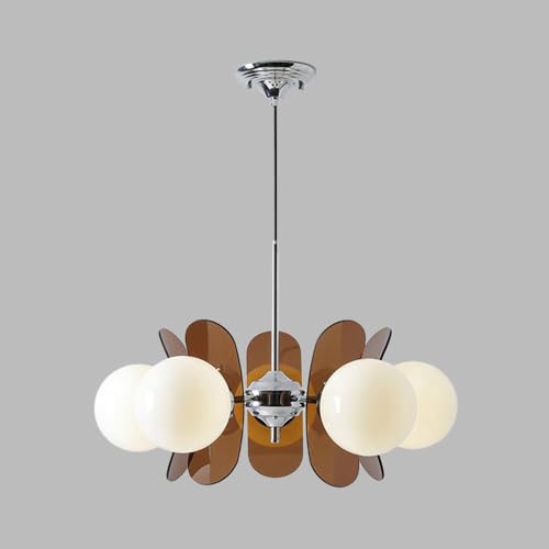 Lustre salle à manger 5 têtes en métal chromé et verre Bauhaus