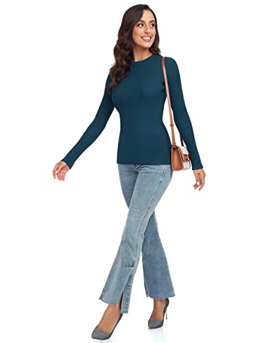 Image of Rocorose Womens Long Sleeve Tops Business Casual Crewneck Sweater 2024 Fall Knit Fitted Shirts