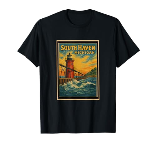 Affiche du phare de South Haven, Michigan, dans le Michigan, dans les Grands Lacs T-Shirt