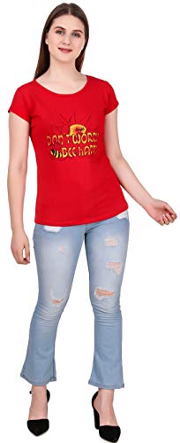 Image of MODISH women's round neck cap sleeve printed cotton t-shirts combo of 3 t-shirts