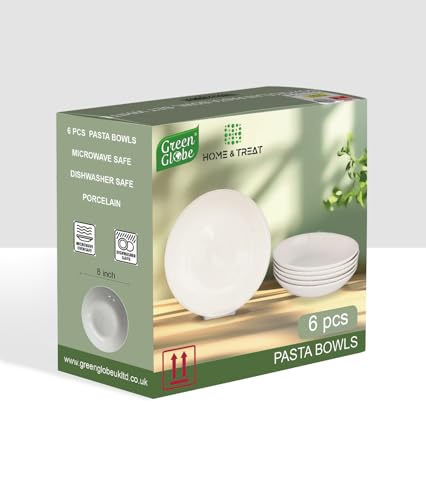 Home & Treat Pure White Porcelain 8 Inch Pasta Bowl Set of 6 Large Ceramic Soup Bowls Set - Serving Plates Salad Pasta Fruit – Microwave and Dishwasher Safe - Image 7