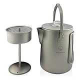 Valtcan Titanium Percolator Coffee Maker World's First Full Titanium, 6-Cup 1.5L, 395g Ultralight, No Metallic Taste, CNC Filter, Glass Brew Viewer, Campfire & Stovetop, Grade 1 Ti, Carry Case