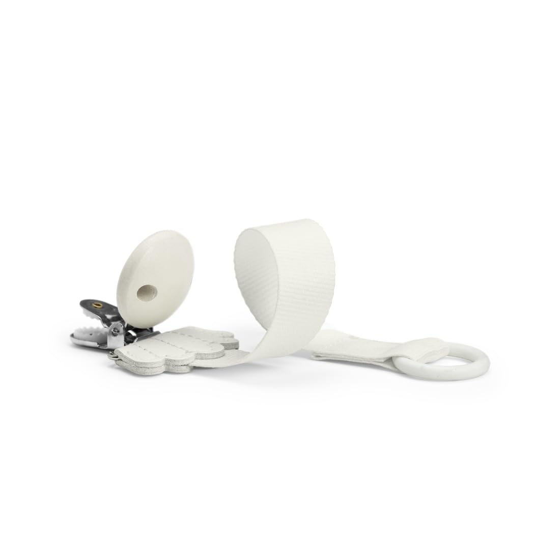 Elodie Details Catena portaciuccio e clip in legno Duo, anello universale in silicone, adatto a tutti i ciucci, design scandinavo - Vanilla White Binky Bloom/Vanlilla White Wood Clip