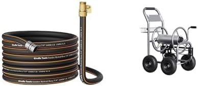 Giraffe Tools Garden Hose Cart with Wheels 250-Feet of 5/8" Hose Capacity and Hybrid Garden Hose 5/8" x 50ft,Male and Female Fittings with Shut off Valve