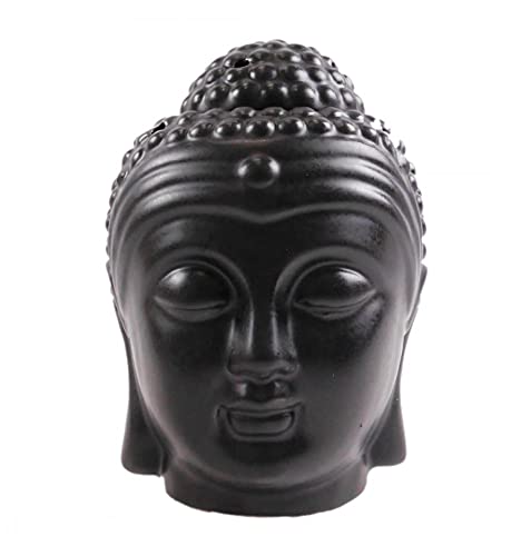 Brûle-Parfum tête de Bouddha Zen en céramique Noire 15cm