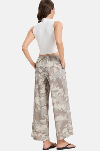 PIQIDIG Wide Leg Pants for Women Casual Slacks Elastic Waist Side Slit Flowy Palazzo Pants Trousers with Pockets3