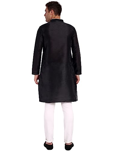 SKAVIJ Men's Art Silk Woven Design Long Kurta Mandarin Collar Straight Shirt2