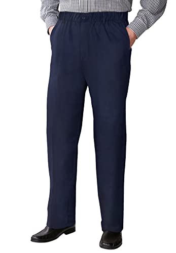 KingSize Men's Big & Tall Relaxed Fit Wrinkle-Free Full Elastic Plain Front Pants - 36 40, Navy