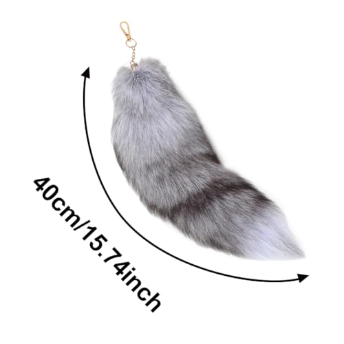 Image of 15.75 Inch Long Fluffy Faux Fur Tail Keychain, Fake Animal Tails for Handbags Backpacks Charm Tassel Ornaments (Light Grey)