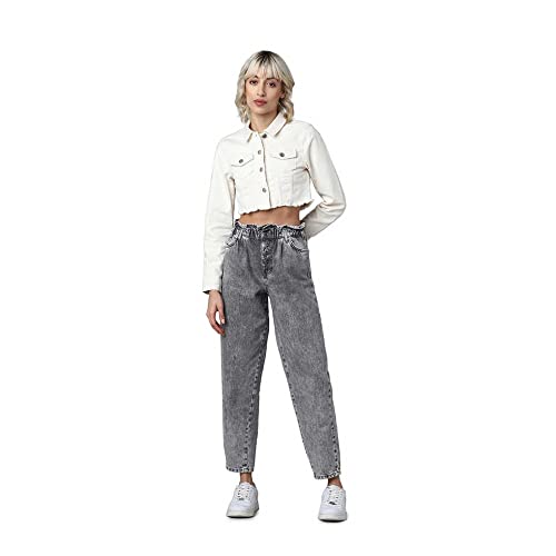 Image of ONLY Women Black Solid Cropped Denim Jacket