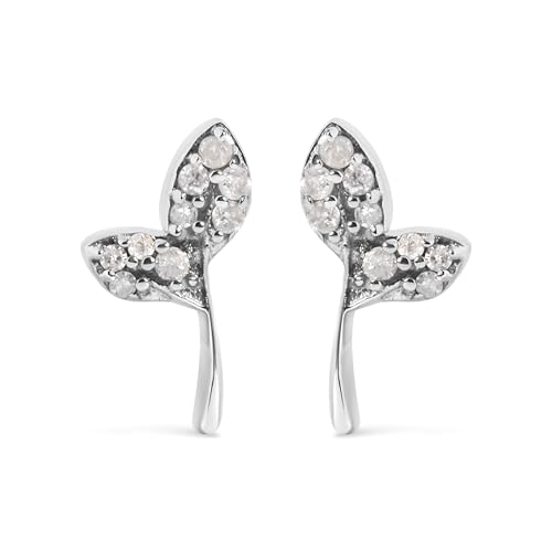 .925 Sterling Silver 1/16 Cttw Diamond Leaf Earrings
