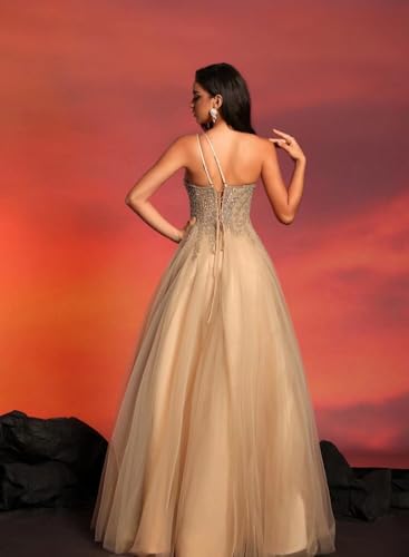 Beading Tulle Prom Dresses 2025 with Pockets Spaghetti Strap Formal Evening Dresses with Slit3