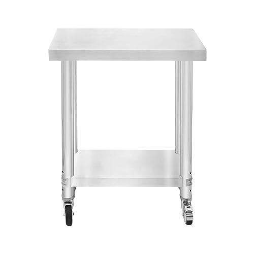 Table de Travail Préparation Professionelle Cuisine en Inox - 60cm x 30cm x 80cm - Plan de préparation Culinaire Chariot de Cuisine - 4 Roues Amovibles -...