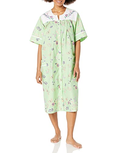 Image of AmeriMark Women Calf-Length Snap Front Knit Duster House Coat Robe - Loose-Fitting Plush Bathrobe - Short Sleeve Bath Robe