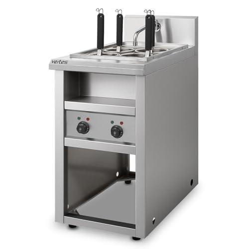 VERTES Cuiseur à pâtes avec stand Professionnel en acier inox, électrique, 2x 1700 watts, 2 cuves de cuisson séparées de 8 litres chacune, 4 paniers à...