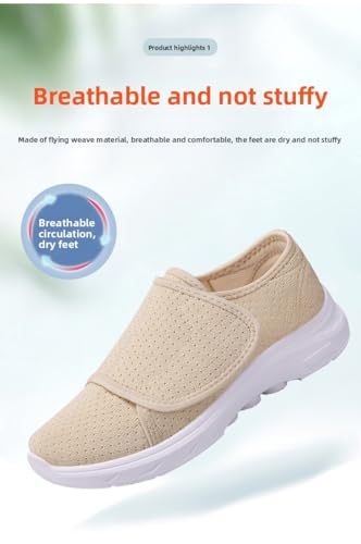 Women's Comfortable Walking Shoes Adjustable Hook and Loop Breathable Cotton Slip-On Sneakers Lightweight Cushioned for Older Ladies Casual Outfit 6
