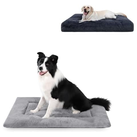 CHAMPETS 35 INCH Dark Grey Fluffy Dog Bed & Grey Dog Crate Pad Cover