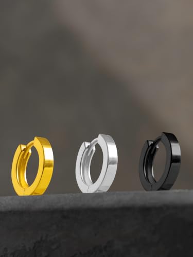 Image of ORIONZ Hoop Earrings for Men & Boys (1 Piece) - 925 Sterling Silver - Gift for Birthday Anniversary - 18k Gold Plated Jewellery - Men Fashion