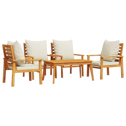 pokgdf Salon de jardin 5 pièces en bois massif d'acacia pour jardin et terrasse - Élégant salon de détente en bois d'acacia massif avec table, bancs et...