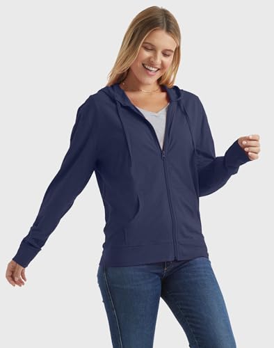 Image of Hanes Women's Lightweight Full Zip Hoodie, Textured Cotton Zip Up, T-Shirt Hoodie