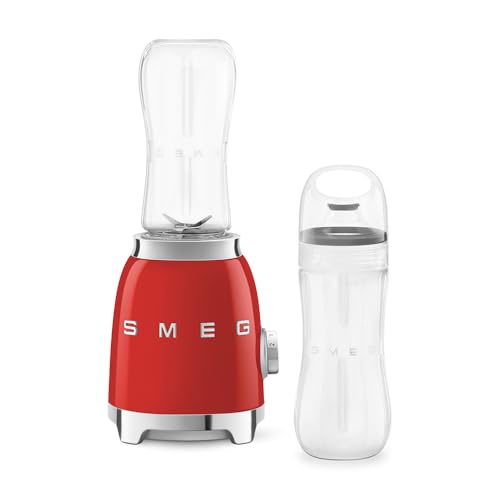 Smeg, Mini-blender Compact PBF01RDEU, 2 Niveaux de Vitesse, Blocage Moteur de Sécurité, 2 bouteilles de 600 ml Fournies, Base Antidérapante, Range cordon Intégré,...