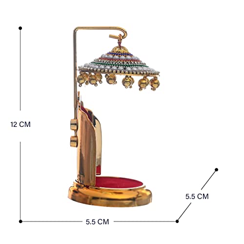 Image of Diamond Studded Metal Umbrella Chhatra for God Idol, Car Dashboard /Office Desk /Table /Home Decor Showpiece, Chatri Aasan for God Murti, Ideal Gift Item for Housewarming (No. 3)