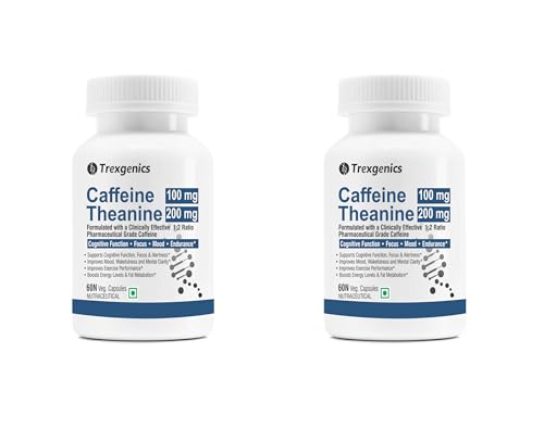 Image of Trexgenics L-THEANINE CAFFEINE mg Cognitive Function, Refresh, Focus, Mood, Endurance Support (60 x 2 Pack) (120 Veg Caps))