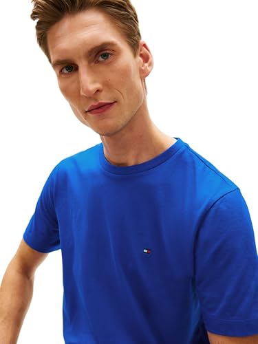 Tommy Hilfiger Herren T-Shirt Kurzarm Seasonal Solid Tee mit Rundhalsausschnitt, Blau (Regal Blue), XS – Ansicht 4