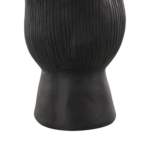 Image of Deco 79 Ceramic Abstract Decorative Vase Floral Inspired Centerpiece Vase with Linear Grooves, Flower Vase for Home Decoration 9 inch x 8 inch x 8 inch, Black