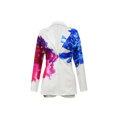 Women's 2 Piece Floral Printed Outfits Soft Lightweight Open Front Long Sleeve Blazer and Short Pants Suit Sets4