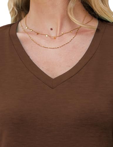 C.O.Z.Y Short Sleeve T-Shirts V Neck T Shirts for Women Light Weight Casual Summer Top Outfit Clothes 2025 Brown L — view 5