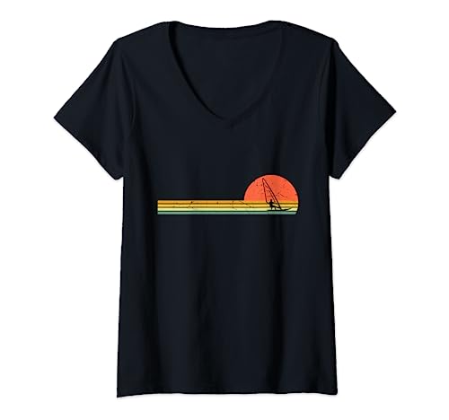 Femme Windsurfer Retro Windsurf Vintage Sports nautiques Planche à voile T-Shirt avec Col en V