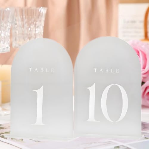 Frosted Arch Table Numbers for Wedding Reception 10 Pack 5x7 Frosted Acrylic Table Numbers with Stand Acrylic Wedding Tables Signs for Centerpiece Reception Anniversaries