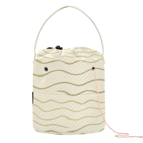 Minimalist Wave Lines Beige Crochet Storage Crochet Needle Case with Holes Storage Bag for Crochet Tool Crochet Supply