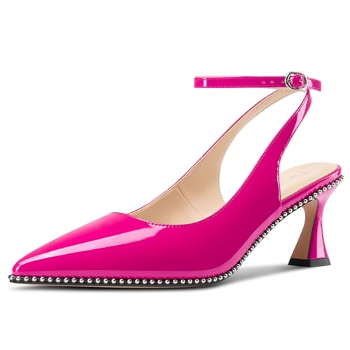 Image of NobleOnly Womens Slingback Heels Beaded Pumps Ankle Strap Pointed Toe Kitten Heels Dress Shoes 2.6 Inches