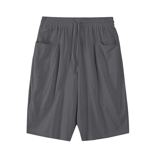 WENKOMG1 Cotton Linen Harem Pants for Men Baggy Style Elastic Waist Drawstring Low Crotch Yoga Pants with Huge Pockets2