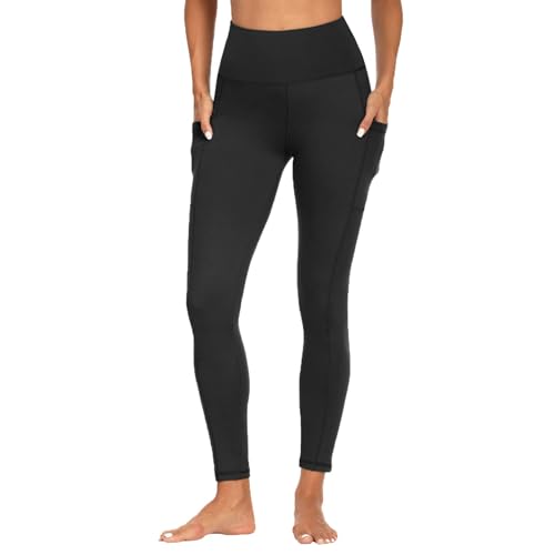 FOTOCITI Sport Leggings Damen mit Tasche High Waist Sportleggins Lang Blickdicht Sporthose Push Up Yogahose Bauchweg Laufhose Fitnesshose Hose(Schwarz, XXL)
