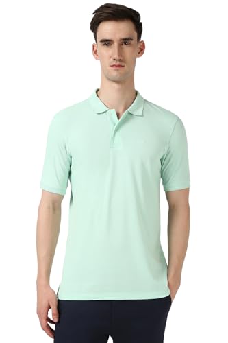Image of Peter England Men Green Solid Polo Neck Polo T-Shirts