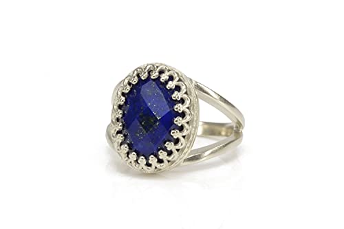 Charmante Bague Lapis Lazuli par Anemone Jewelry - Lapis Lazuli en Argent Sterling 925 - Or 14K - Bagues Pierre Précieuse Faites par Artisans pour Femmes -...