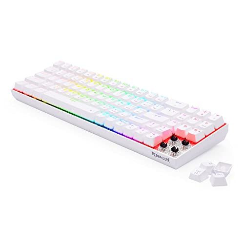 Redragon K627 Pro Mechanical Gaming Keyboard Rgb Led Backlit 78 Key Wired/Wireless 2.4G And Bluetooth With Anti-Dust Brown Switches For Pc Gamers (White) #TOP4