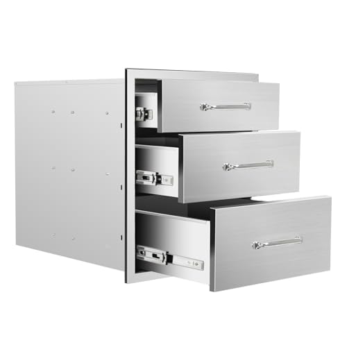 Image of Outdoor Kitchen Drawers 18 inch W x 21 inch H x 23 inch D Stainless Steel Drawer BBQ Triple Drawers with Chrome Handle for Outdoor Kitchen Island, Patio Grill Station