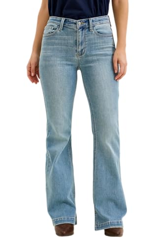 Judy Blue Womens Jeans - Mid Rise Flare (Multiple Inseam Options) (7-Long Medium Blue)
