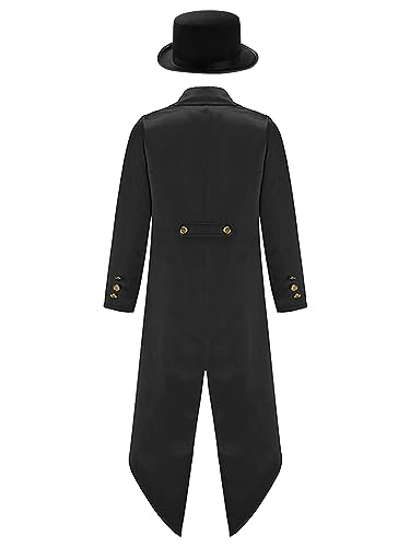 Kids Halloween Ringmaster Tuxedo Medieval Tailcoat Jacket Long Steampunk Frock Coat and Felt Hat2
