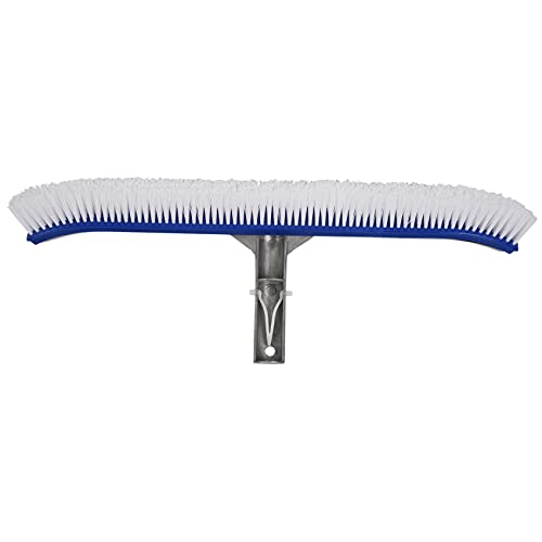 Pasuihcay 18 Inch Outdoor Pool Wall Brush Swimming Pool Cleaning Tool Aluminum Handle for Pond Spa Pools Algae Remover Scrubber, Blue & Silver