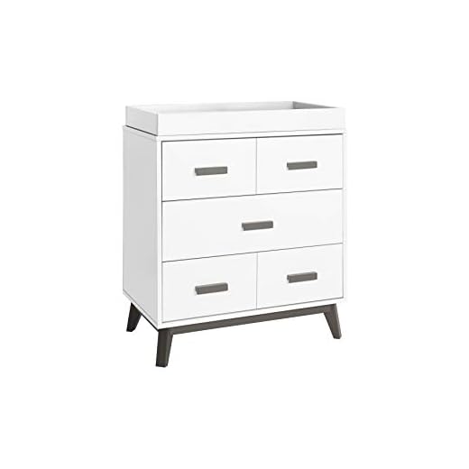 Babyletto Scoot 3-Drawer Changer Dresser with Removable Changing Tray in Slate/White, Greeguard Gold Certified
