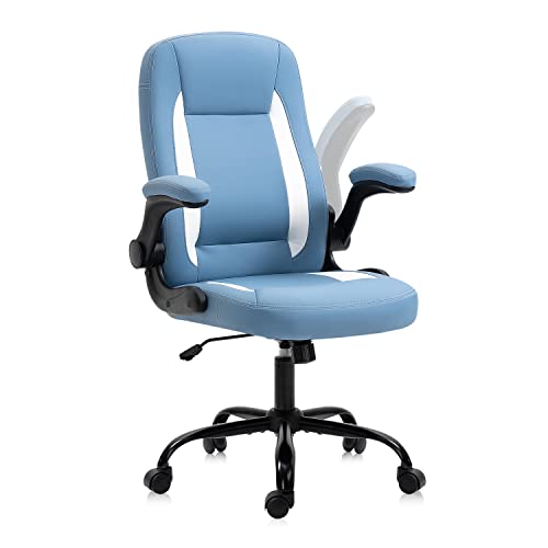 Seatzone Office Chair Ergonomic Desk Chair, Pu Leather High Back Executive Chair, Swivel Rocking Computer Chair With Flip-Up Padded Armrest And Adjustable Height,Blue #TOP25