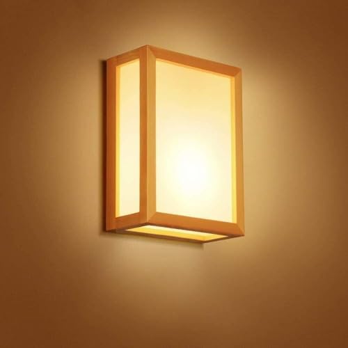 BLOOHK Aplique de pared madera Zen japonés, lámpara rectangular minimalista, accesorio iluminación moderno for dormitorio, sala tatami, salón té, decoración pasillo