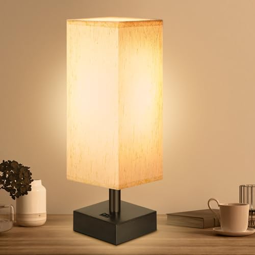 Image of DEGNJU Small Lamp for Bedroom, Bedside Lamps for Night Stands, Mini Minimalist Table Lamp With Square Flaxen Fabric Shade, 11 Inch Desk Reading Lamp for Dorm Living Room Office, 1 Pack